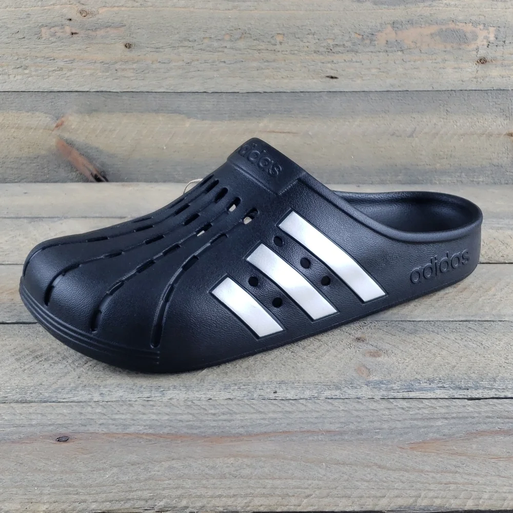 adidas Adilette Clogs Slip On Clogs For Everyday Comfort Black Silver - Picture 4 of 10